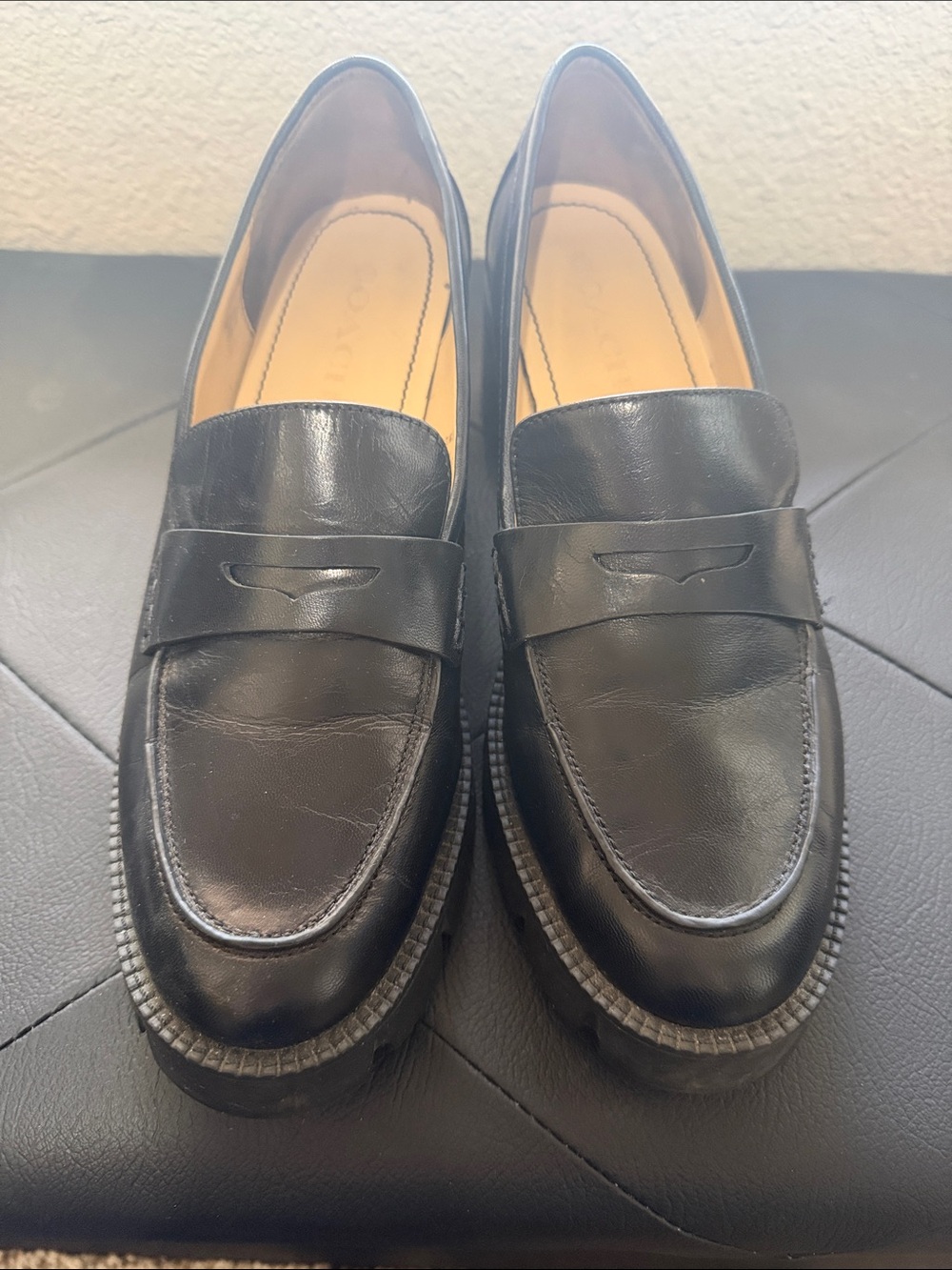 Coach Chunky Heel Loafers Size 9 Black